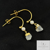 Rainbow Moonstone Earring, Gold Plated Earring, Raw Moonstone Earring, Flashy Moonstone Drop Earring, Pearl Earring, Boho Statement Jewelry